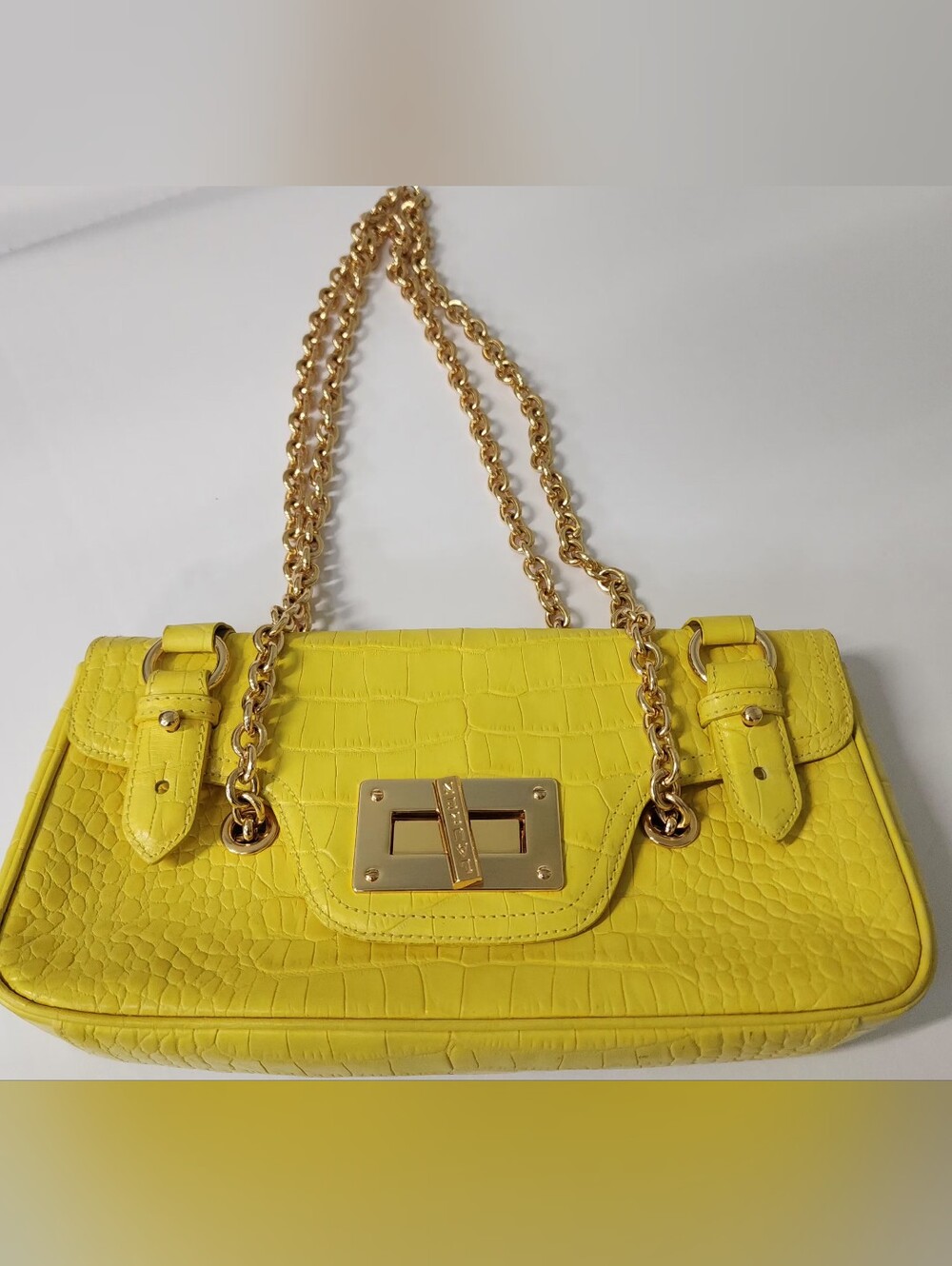 Lauren by Ralph Lauren Croc-Embossed Yellow Chain Shoulder Bag, Rare